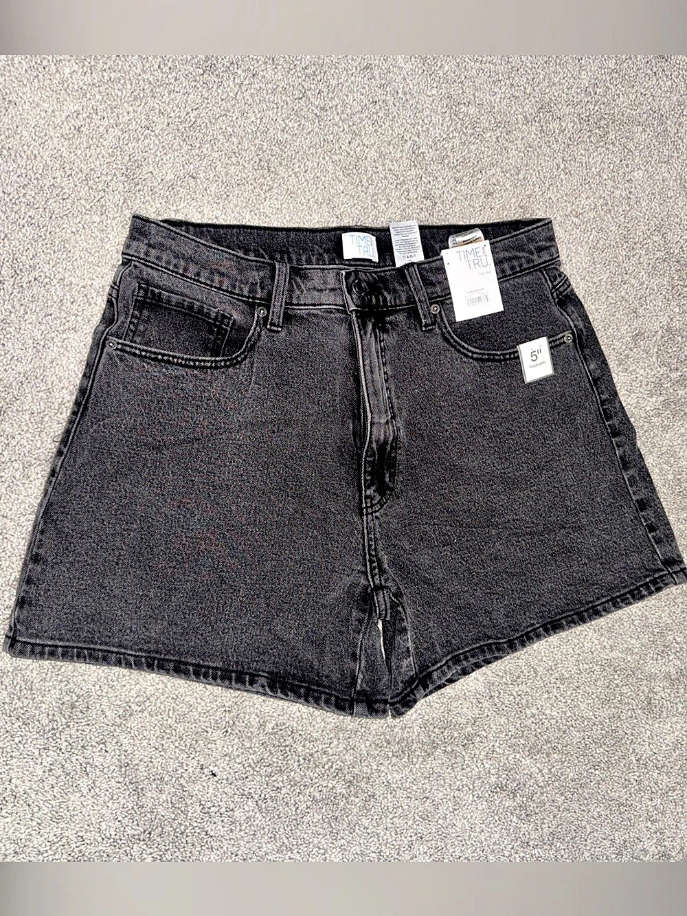 Time and Tru Women's High-Rise Denim Shorts, 5 in Inseam Black